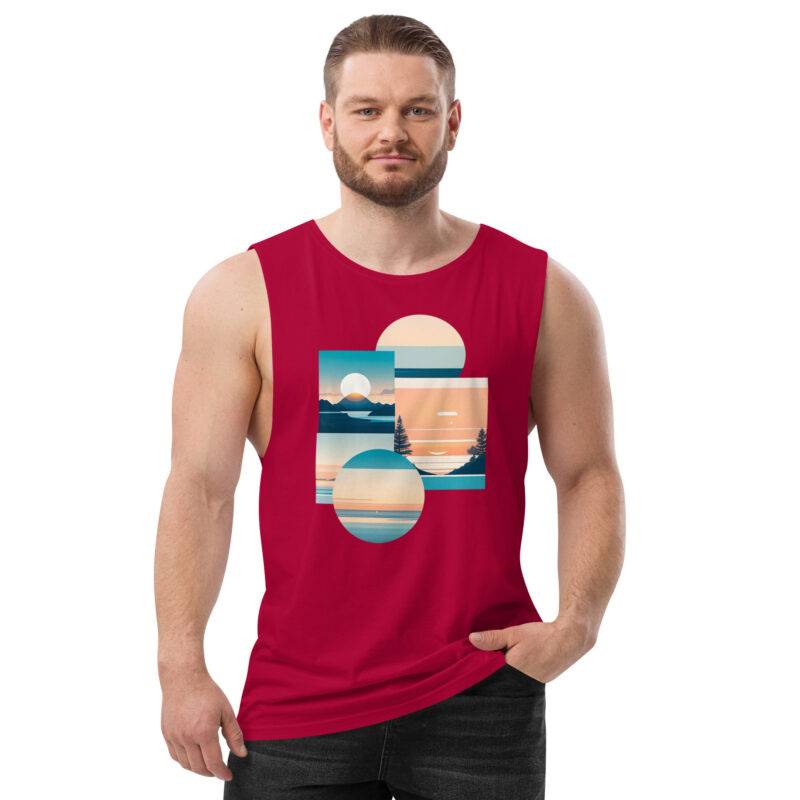 Unleash Your Workout Vibes: Dive into Comfort with Our Men's Drop Arm Tank Top 💪🔥 - Iglecreations: Serene Coastline Horizons